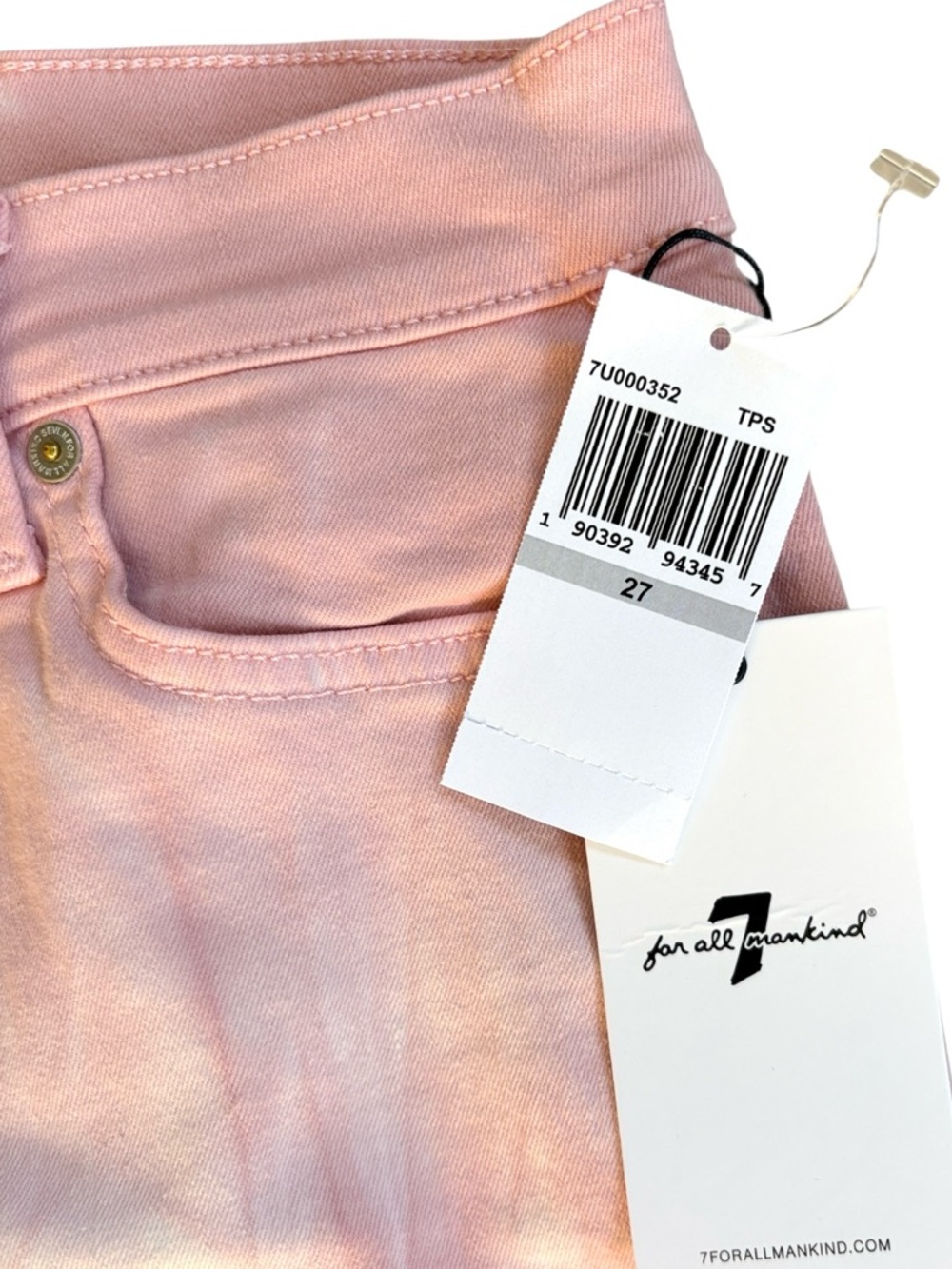 NWT 7 For All Mankind High Waist Ankle Skinny Jeans Pink Tie Dye Size 17 - Picture 3 of 8